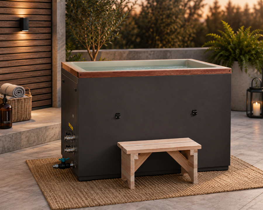 Premium Cuboid PVC Cold Plunge Tub – Pacific Cedar & Stainless Steel | Optional WiFi Chiller