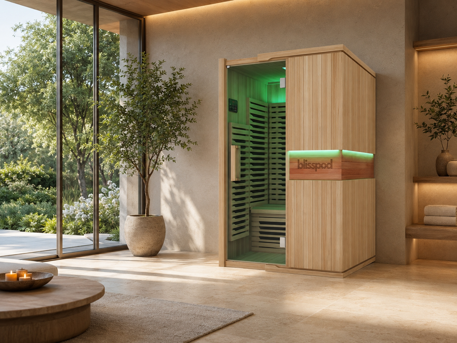 Blisspod | Milano | Full Spectrum Sauna | Canadian Hemlock Wood | Ultra Low EMF | 5 Far Infrared & 1 Red Glass Heater | Chromotherapy | Upto 2 Person
